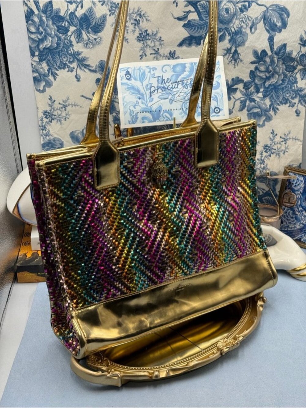 🆕 KURT GEIGER LONDON 🧿 NWOT SM Kensington Square Shopper Tote Metallic Rainbow